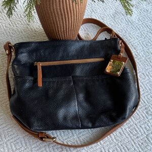 Valentina Pebble Leather Hobo Shoulder Bag Purse Crossbody Black Made in Italy